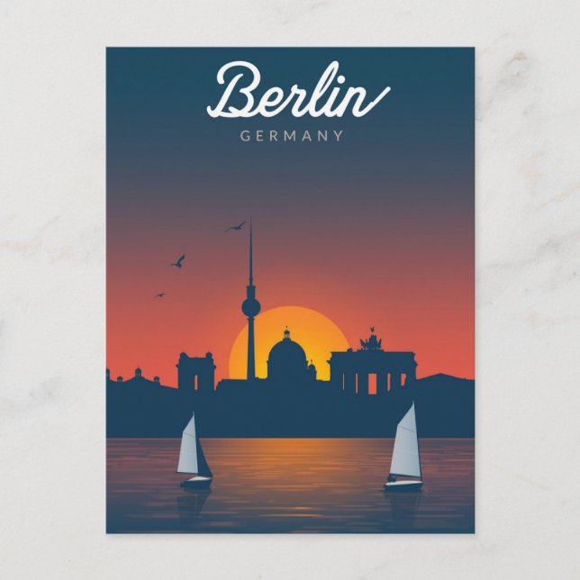 Berlin Sunset City Skyline Vykort (Framsida)