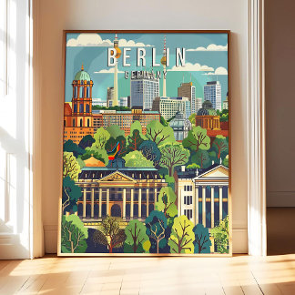 Berlin Tyskland Affisch Konsttryck, Stad Retro Vin