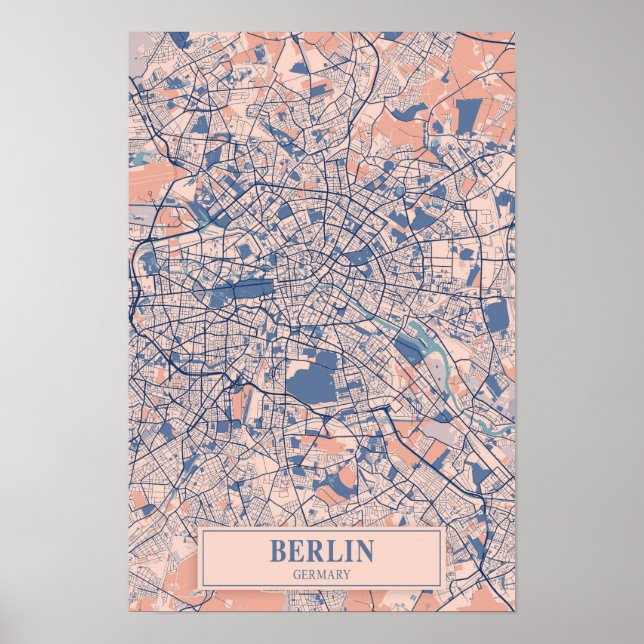 Berlin Tyskland Blåsiga Stadskarta Resa Poster (Framsidan)