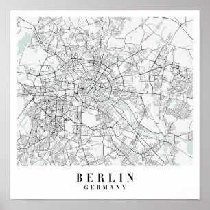 Berlin Tyskland Blue Vatten Street Karta Poster