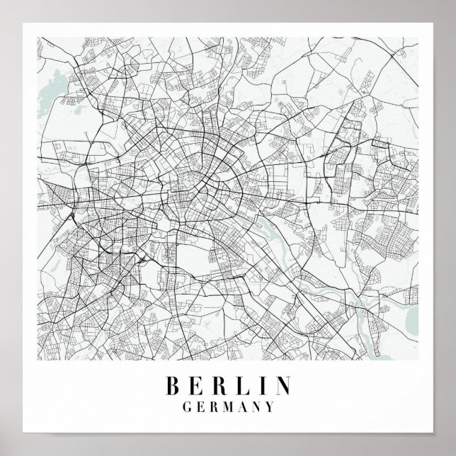 Berlin Tyskland Blue Vatten Street Karta Poster (Framsidan)