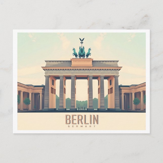 Berlin Tyskland Brandenburg Grind Pastel Travel Vykort (Framsida)