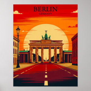 Berlin Tyskland Brandenburger Tor  Retro Resa Kons Poster