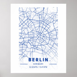Berlin Tyskland City Karta Blue Poster