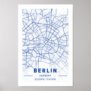 Berlin Tyskland City Karta Blue Poster