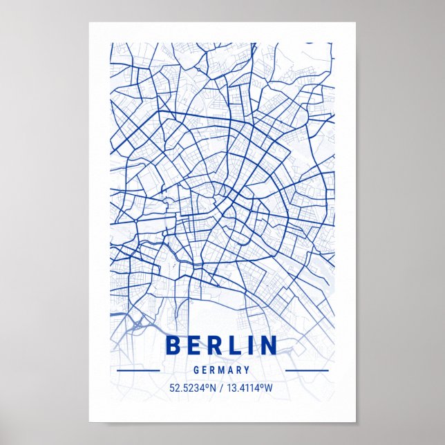 Berlin Tyskland City Karta Blue Poster (Framsidan)