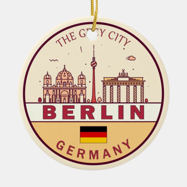 Berlin Tyskland City Skyline Emblem Julgransprydnad Keramik (Framsidan)