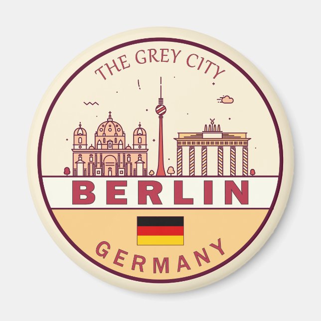 Berlin Tyskland City Skyline Emblem Magnet (Framsidan)