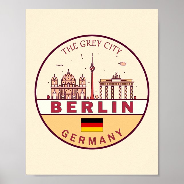 Berlin Tyskland City Skyline Emblem Poster (Framsidan)