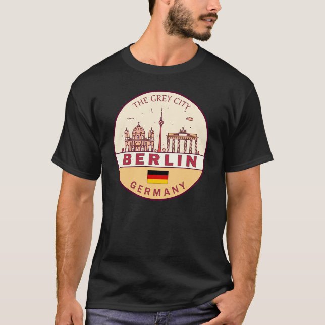 Berlin Tyskland City Skyline Emblem T Shirt (Framsida)