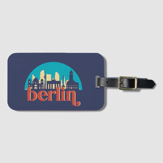Berlin Tyskland City Skyline Vintage Cityscape Bagagebricka (Framsida horisontal)