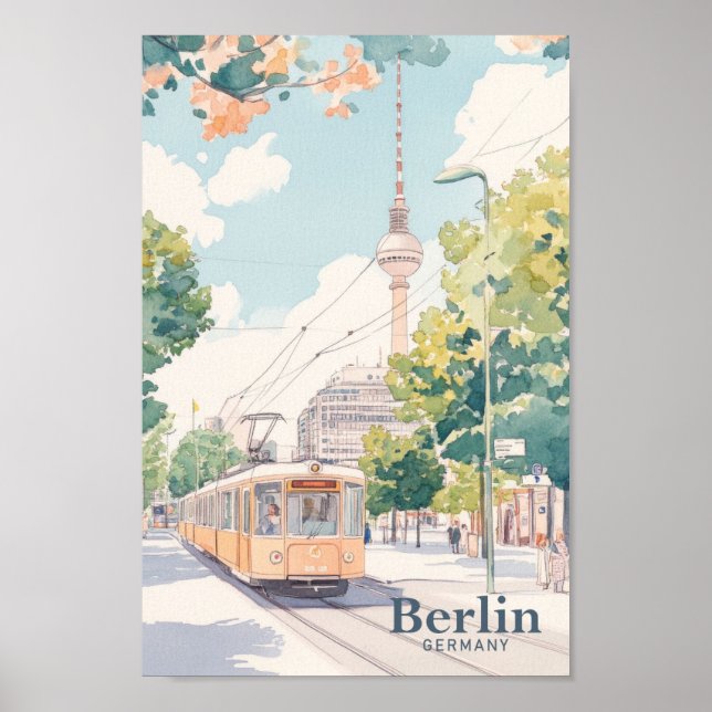 Berlin Tyskland Gouache Paint Illustration Travel  Poster (Framsidan)
