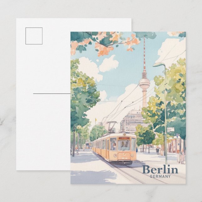 Berlin Tyskland Gouache Paint Illustration Travel Vykort (Fram/baksida)
