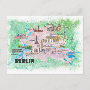 Berlin Tyskland Illustrerad karta med huvudvägar Vykort