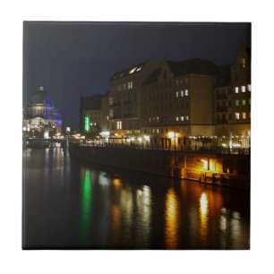 Berlin Tyskland Night Spree Deutschland Nacht Kakelplatta