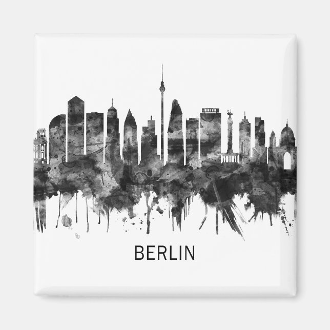 Berlin Tyskland Skyline BW Magnet (Framsidan)