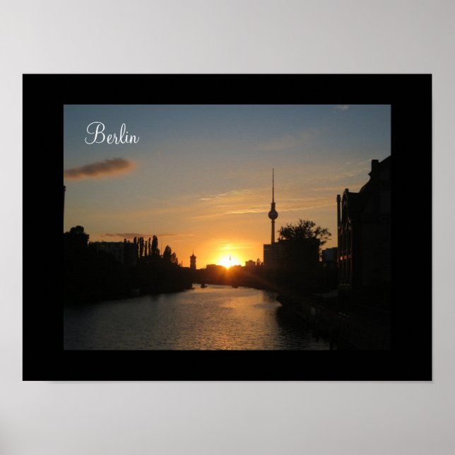 Berlin Tyskland Skyline Night Poster Fernsehturm (Framsidan)