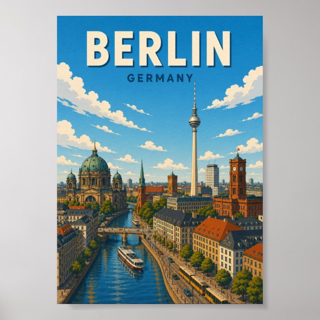 Berlin Tyskland Skyline TV-torn Stadssiluett Poster (Framsidan)