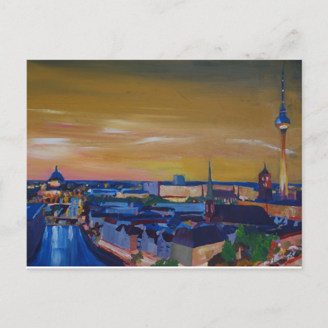 Berlin Tyskland Skyline vid Dusk Vykort (Framsida)