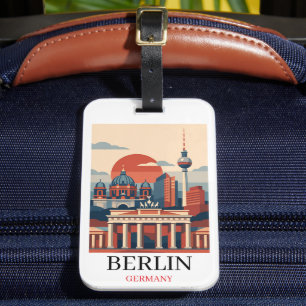Berlin Tyskland Stadssilhuett – Minimalistisk Vint Bagagebricka