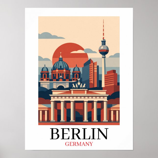 Berlin Tyskland Stadssiluett – Minimalistisk Vinta Poster (Framsidan)