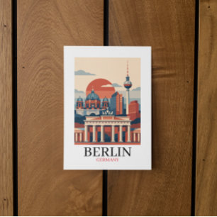 Berlin Tyskland Stadssiluett – Minimalistisk Vinta Vykort