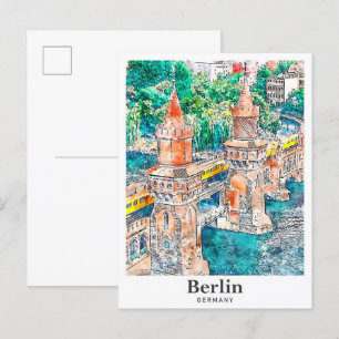 Berlin Tyskland Travel Watercolor Hand plockade Vykort