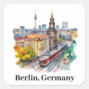 Berlin Tyskland Vintage resor Skyline Fyrkantigt Klistermärke