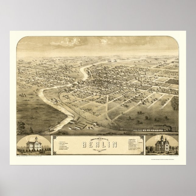Berlin, WI Panoramic Karta - 1867 Poster (Framsidan)