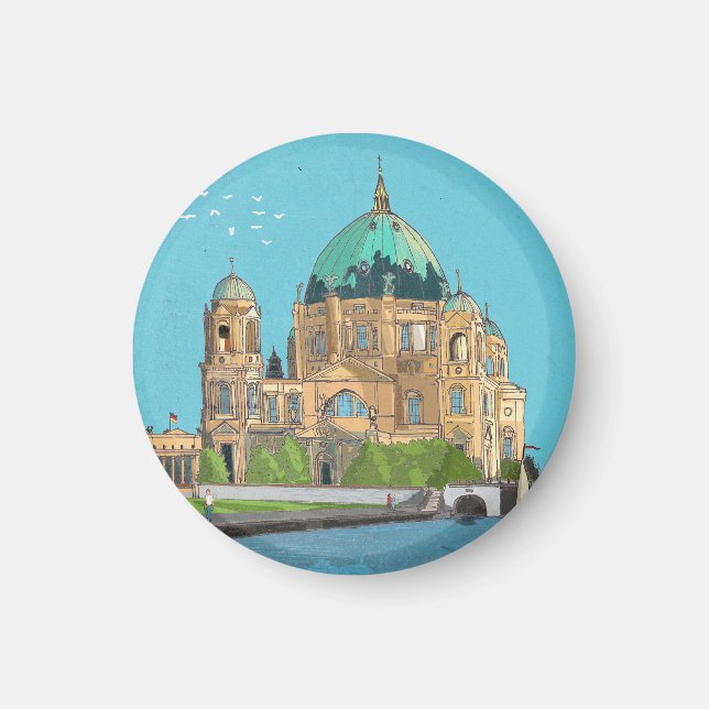Berliner Dom Tyskland Whimsical Illustration Magnet (Framsidan)
