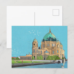 Berliner Dom Tyskland Whimsical Illustration Vykort