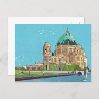 Berliner Dom Tyskland Whimsical Illustration Vykort