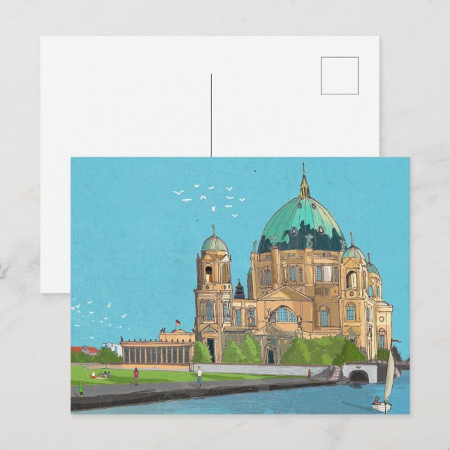 Berliner Dom Tyskland Whimsical Illustration Vykort (Fram/baksida)