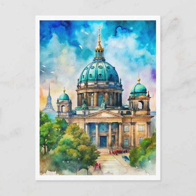 Berliner Dom Watercolor Painting Vykort (Framsida)