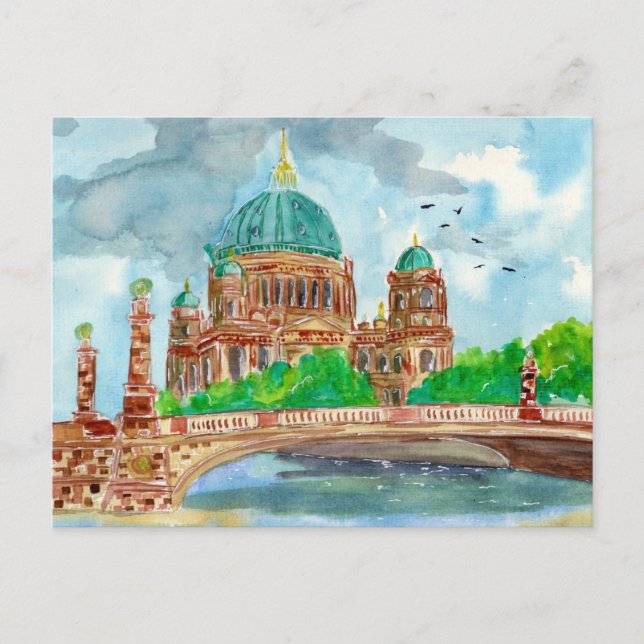 Berliner Dom Watercolor Vykort (Framsida)
