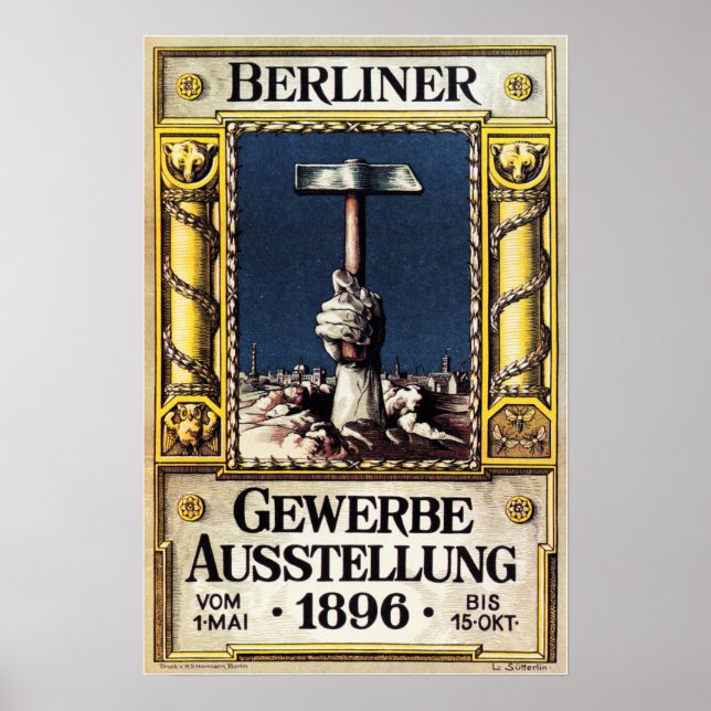 BERLINER Gewerbe Ausstellung 1896 Trade Exposition Poster (Framsidan)