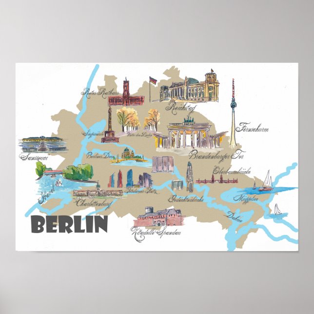 Berlinhöjdpunkter karta poster (Framsidan)