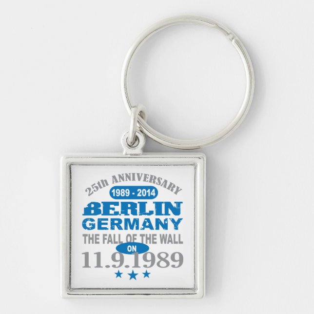 Berlinmuren Tysklanda 25-årsdagen Fyrkantig Silverfärgad Nyckelring (Framsidan)