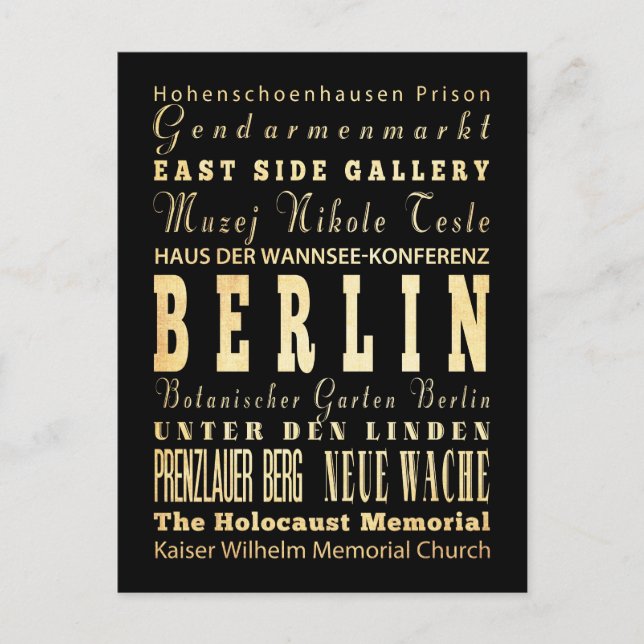 Berlins stad Tyskland Typography Art Vykort (Framsida)