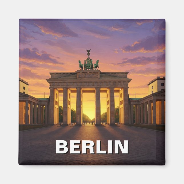 Berlins Tysklanda Brandenburg Grind sunset Travel Magnet (Framsidan)