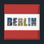 Berlins Tysklanda stadsresefoton Magnet<br><div class="desc">Visa alla dina kärlek för staden Berlin Tysklanda med den här magneten! Det innehåller ett kollage i färg med åsikter från Brandenburg Grind,  Berlinmuren,  Spreefloden och Bundestag dome. Bakgrunden färg kan ändras så att den passar dina önskemål.</div>