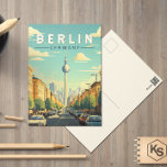 Berlins Tysklanda Vintage för resekonst Vykort<br><div class="desc">Färgdesign för Berlinretrovektor. Staden är känd för sin konstscene och moderna landmärken som guld-färgad,  svingfull Berliner Philharmonie.</div>