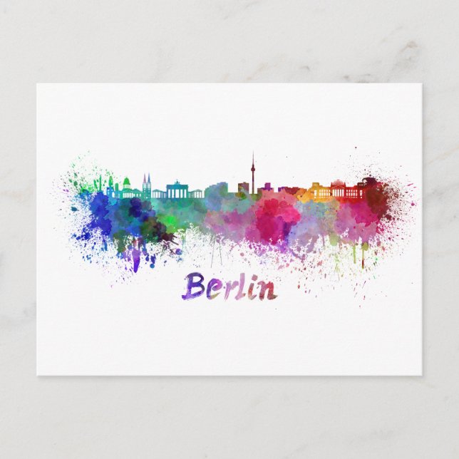 Berlinskyline i vattenfärg vykort (Framsida)