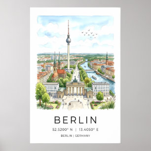 Berlinvyer Konsttryck - Handritad Panorama med Poster