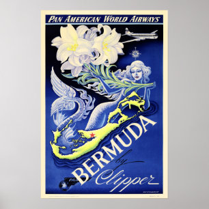 BERMUDA av Clipper PAA Airways Vintage resor Ad Poster