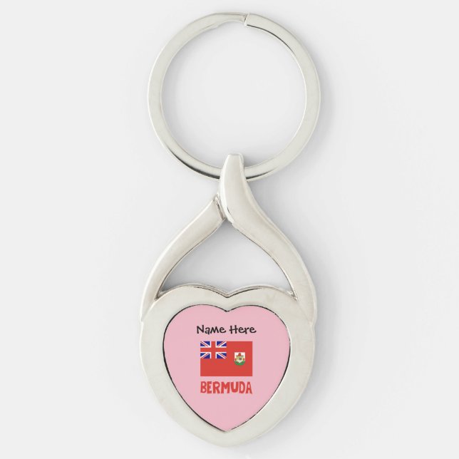 Bermuda Bermudisk Flagga Personlig  Twisted Heart Silverfärgad Nyckelring (Framsidan)