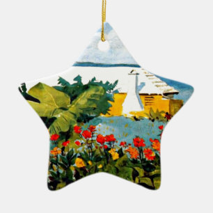 Bermuda - Blomsterträdgård och Bungalow Julgransprydnad Keramik
