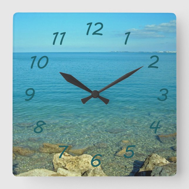 Bermuda Blue Grönt Vatten Fyrkantig Klocka (Framsida)