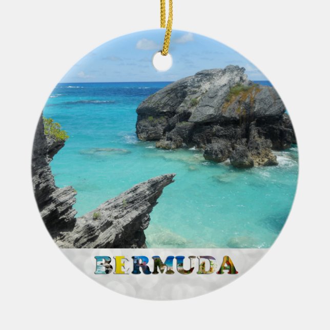 Bermuda Blue Ocean Rocky Beach Photo jul Julgransprydnad Keramik (Framsidan)