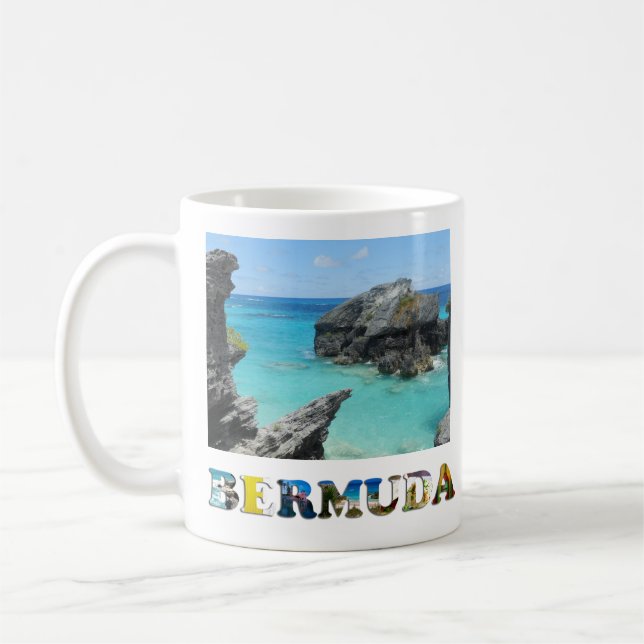 Bermuda Blue Ocean Rocky Beach Travel Photo Kaffemugg (Vänster)